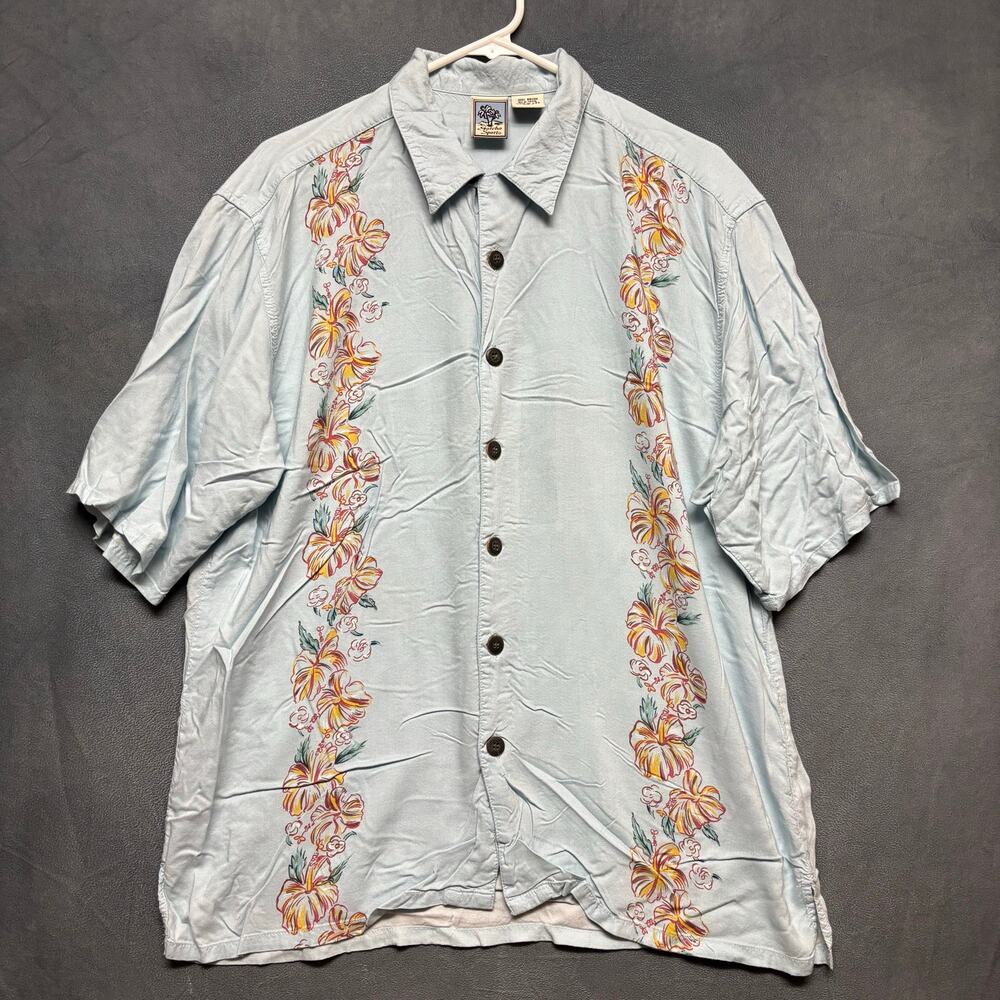 Gotcha Sport Vintage Hawaiian Shirt Men’s Large Rayon Blue Beachy Band Musical